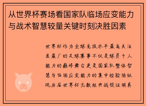 从世界杯赛场看国家队临场应变能力与战术智慧较量关键时刻决胜因素