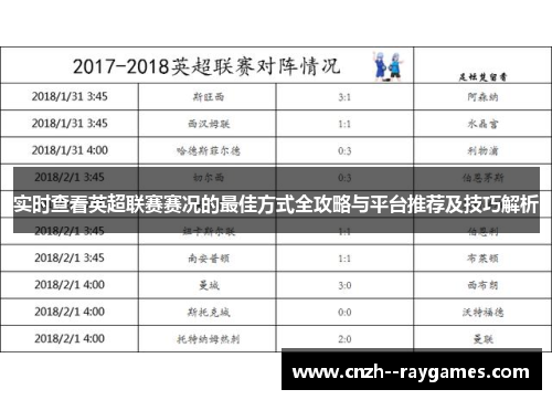 实时查看英超联赛赛况的最佳方式全攻略与平台推荐及技巧解析 实时查看英超联赛赛况的最佳方式全攻略与平台推荐及技巧解析